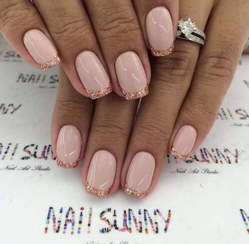 Unique Rosy French with Glitter Tips