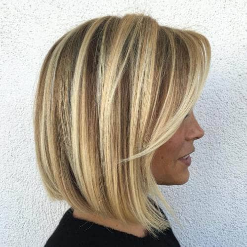 Curled Under Short Blonde Bob with Chunky Highlights