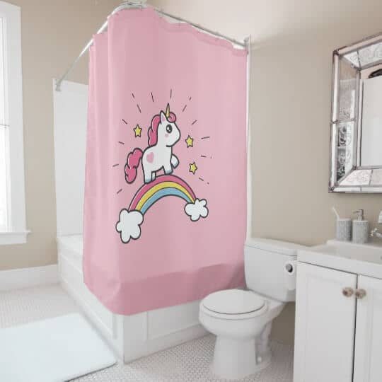 Cute Unicorn on a Rainbow Design Shower Curtain