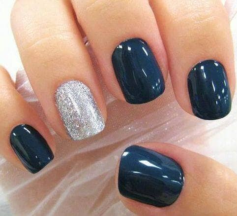 Bold Navy Blue and Silver nail colors