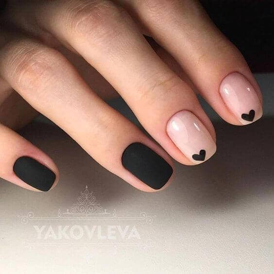 Easy Black with Black Hearts Nail Art