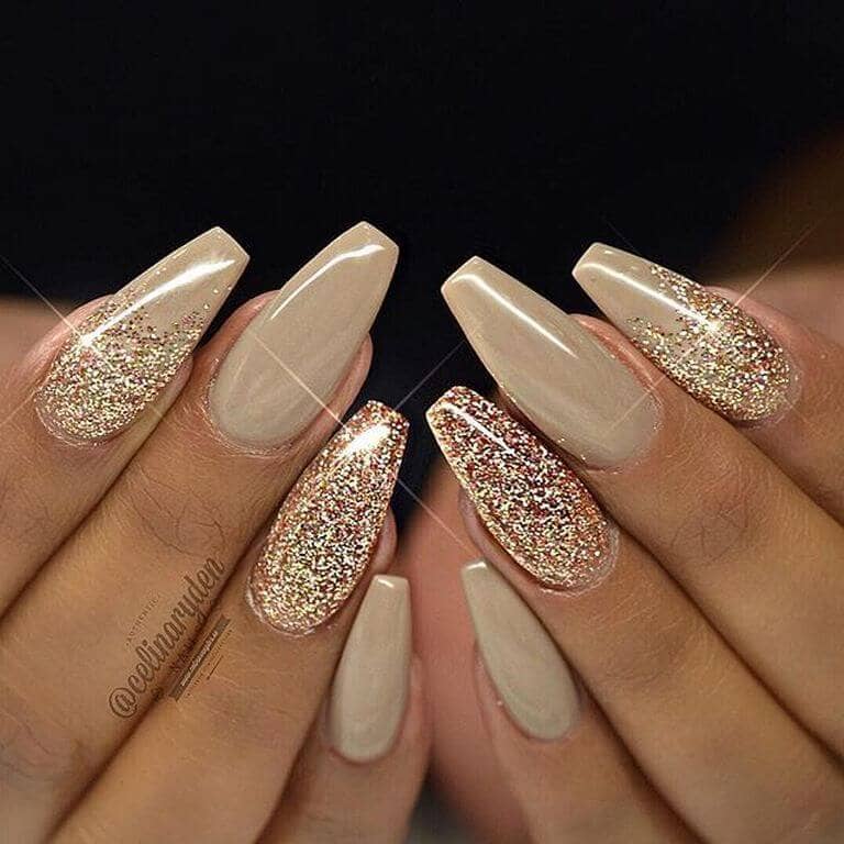 Dip Powder Nail Designs 40 toffee and glitter long nail design