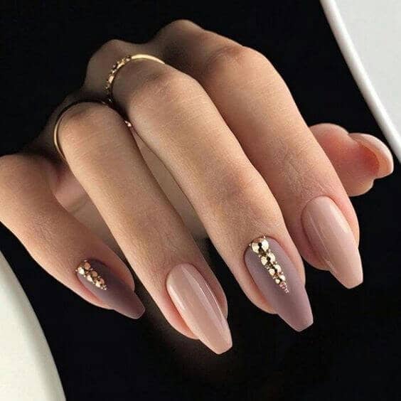 Almond Acrylic Nails with Gold and Pink