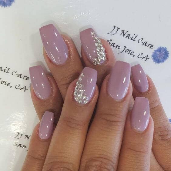 Neutral Heather Ballerina Nails with Diamonds