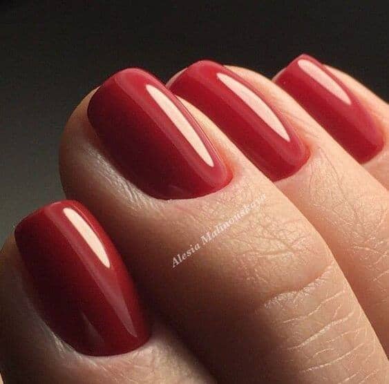 Glossy Lipstick Red Short Nails