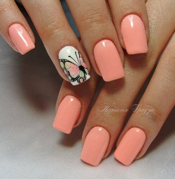 Float Like a Butterfly with Cool Coral Gel Nail Design