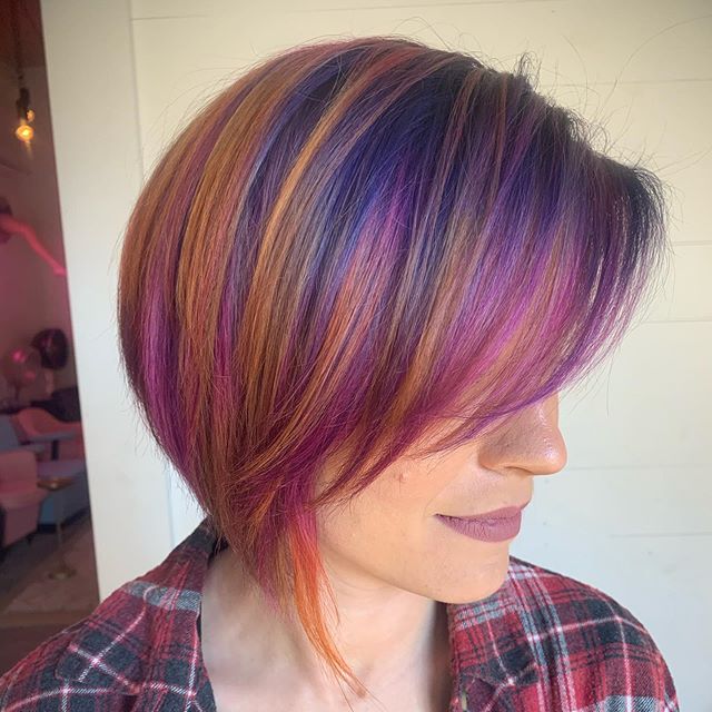 Multicolored Blended Angled Bob Hair