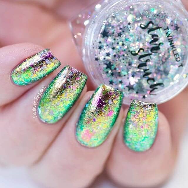 Vibrant Green Iridescent Sparkly Nails