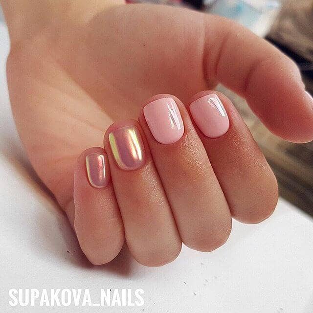 Pink and Rose Gold Contrast Nails