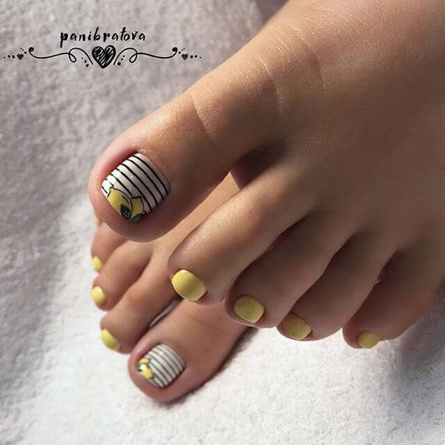 Cute Easy Nail Designs with Lemon Stripes