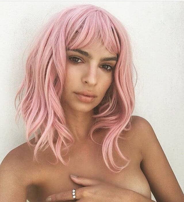  Pink Hair with Side Swept Bangs