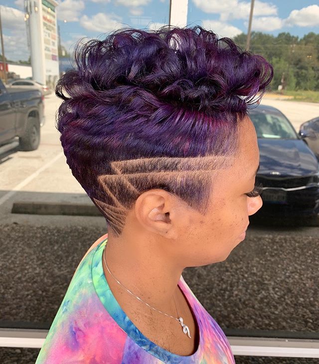 Purple Mohawk Shaved Design Hair