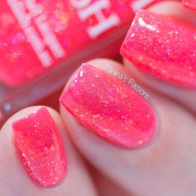 Shimmery Acid Effect Pink Glitter Nails