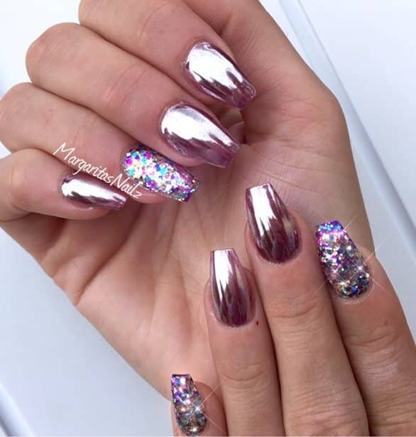 Adding Glitter to Pink Chrome Nails