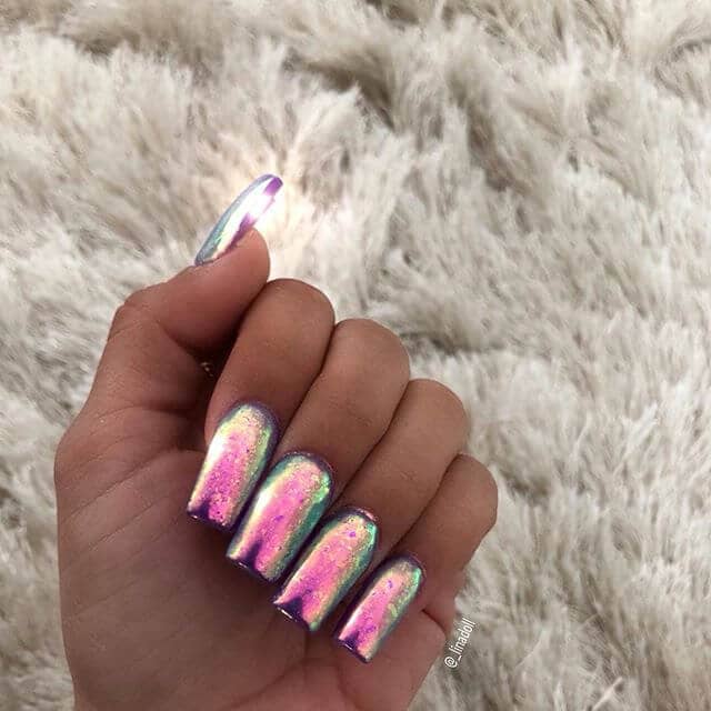 Iridescent Long Chrome Glitter Nails