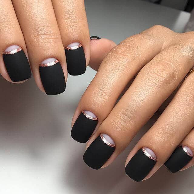 Matte Black and Glitter French Nails