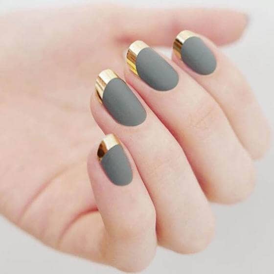 Gold and Gray French Nails