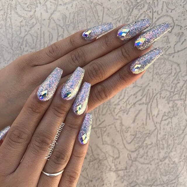 Shockingly Sparkly Prismatic Long Nail Design