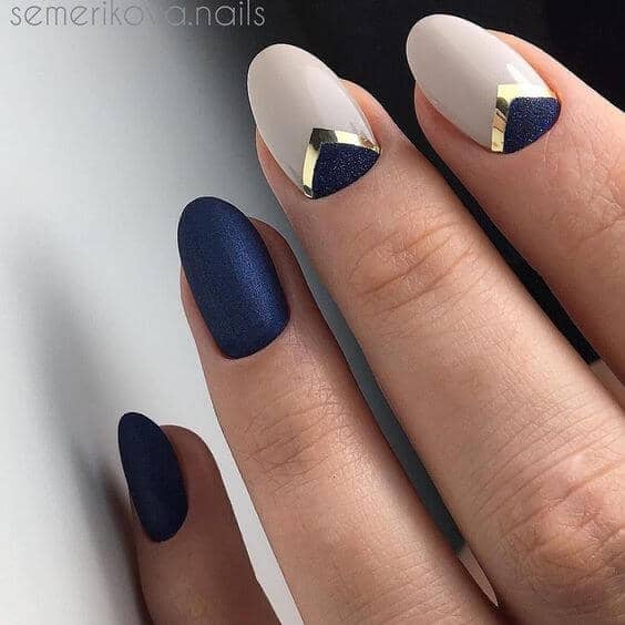 Navy Blue and Gold French Nails