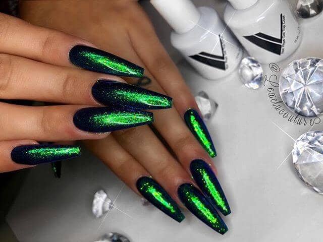 Green With Envy Long Glittery Nails