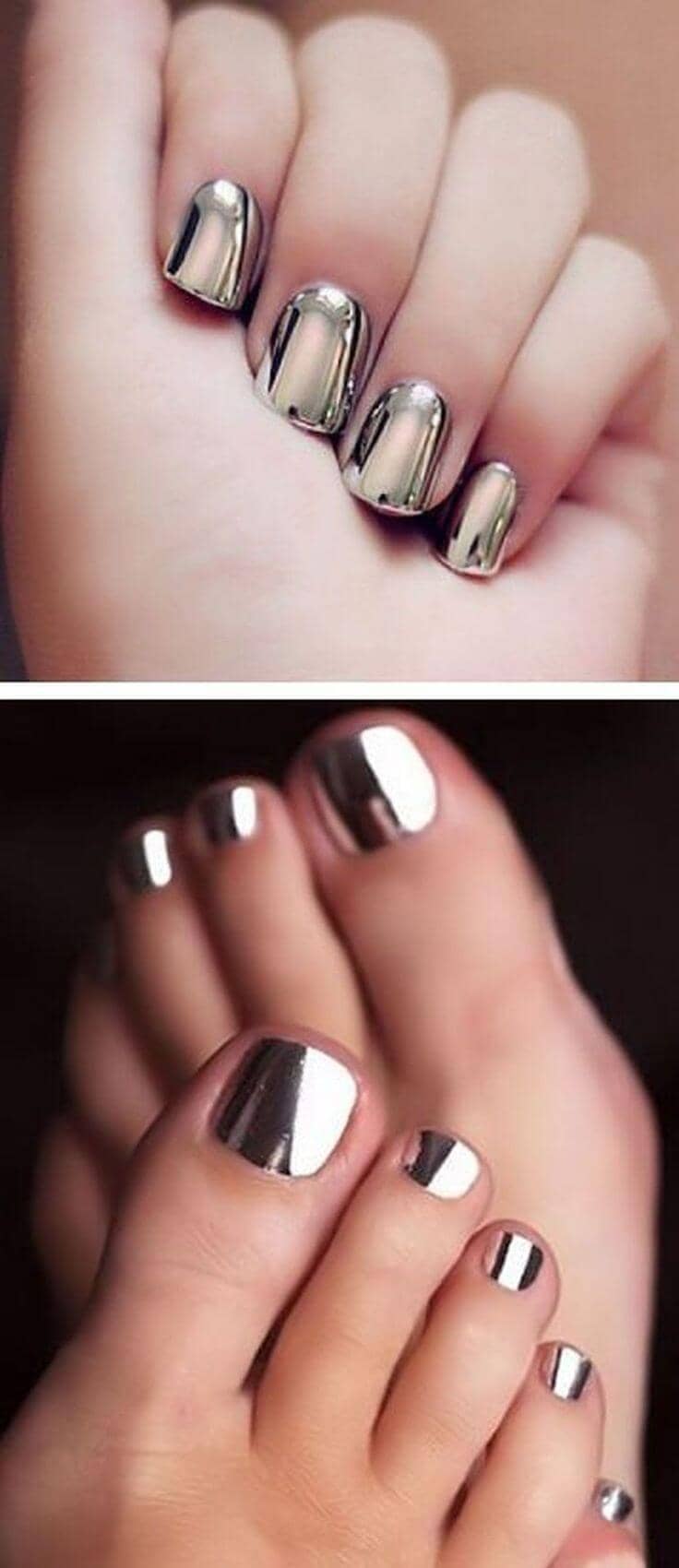 Matching Metallic Silver Toes and the Entire Nail