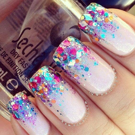  Bold Multicolored Fiesta Glitter Ombre Nails