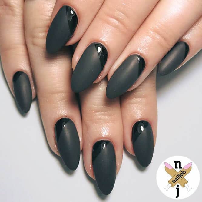 Matte acrylic nails with just a hint of gloss - all black design