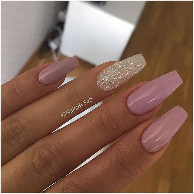 Perfectly Mauve Nails With Gold Glitter Accent