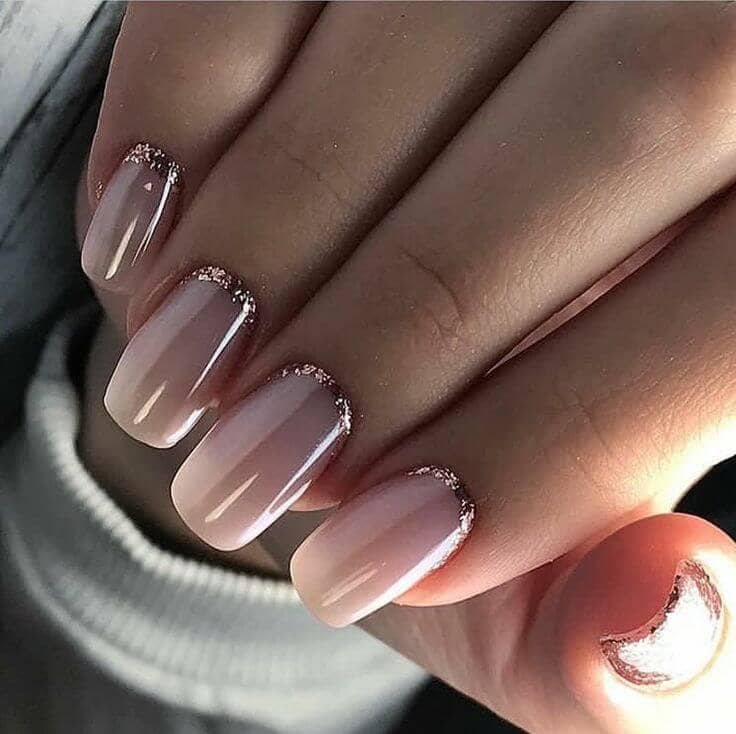 Reverse French Manicure With Rose Gold Glitter