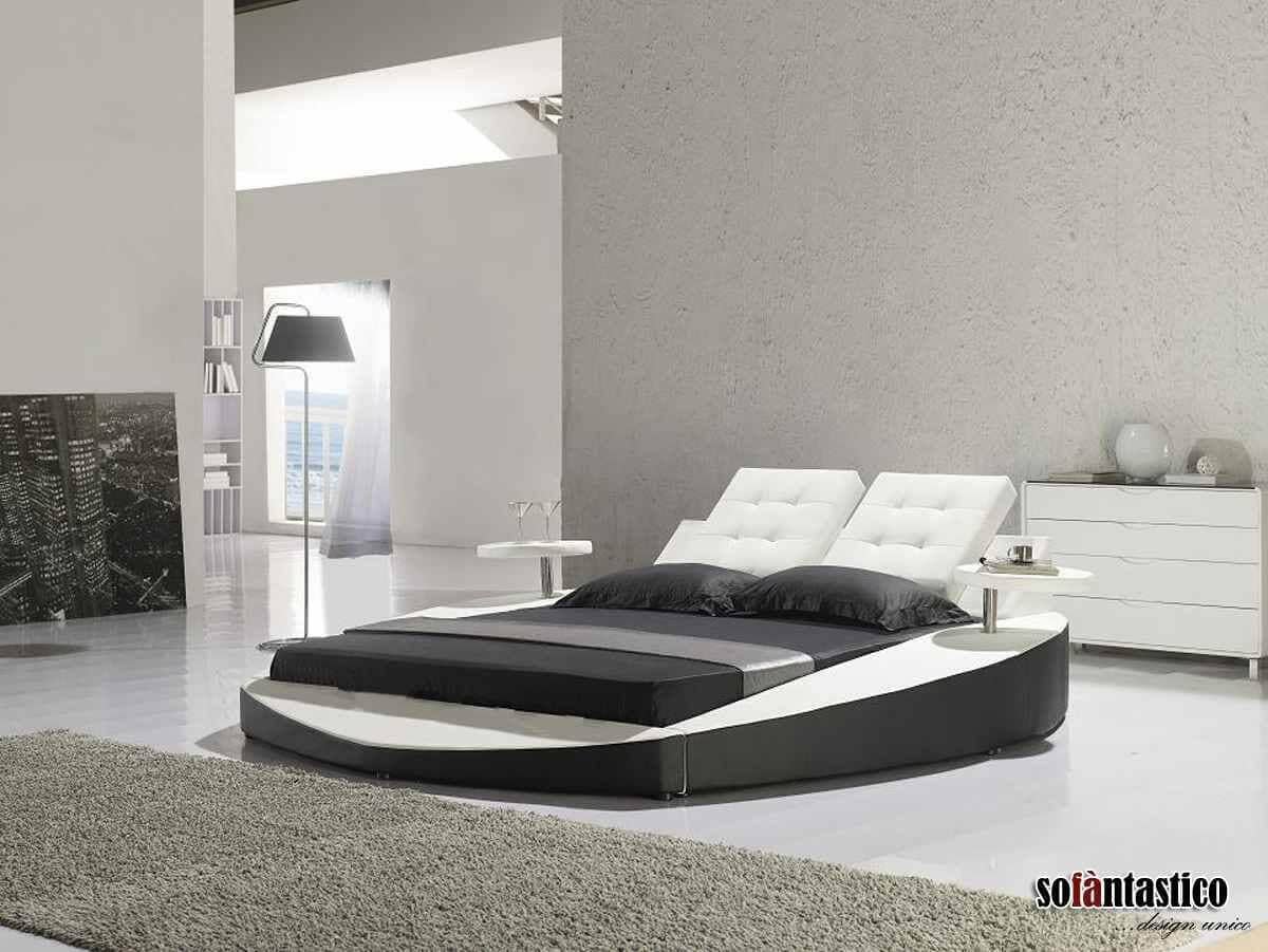 Low Profile Rectangle-in-a-circle White and Black Bed