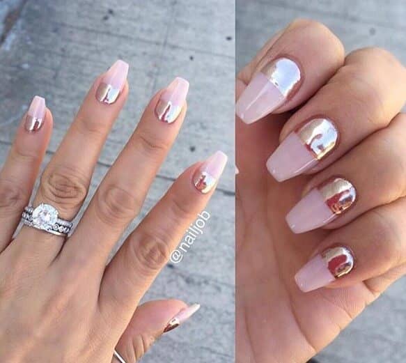 Pink Chrome French Tip Nails with Chrome Powder