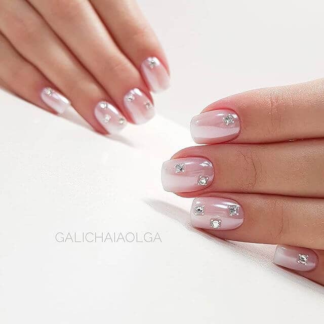 Pale Pink Mallow Nails with Crystals