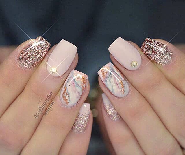 Blush and Gold With Marbled Nail Designs