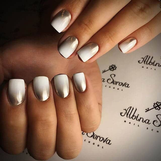 White Nails with Metallic Ombre from Nail Salons