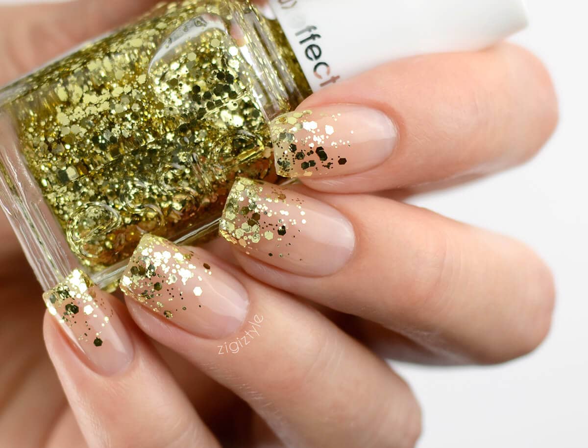 Easy Natural Nails With Gold Glitter Tips