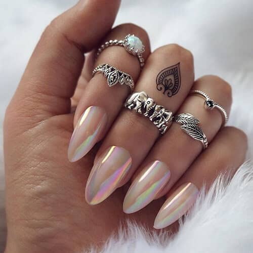 Long Iridescent White Opal Nails from Nail Salons