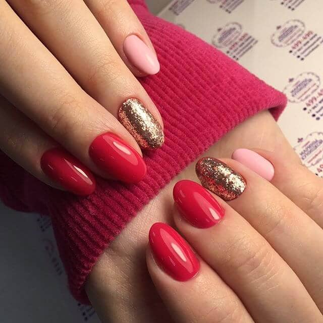 Red, Pink, and Gold Nail Designs