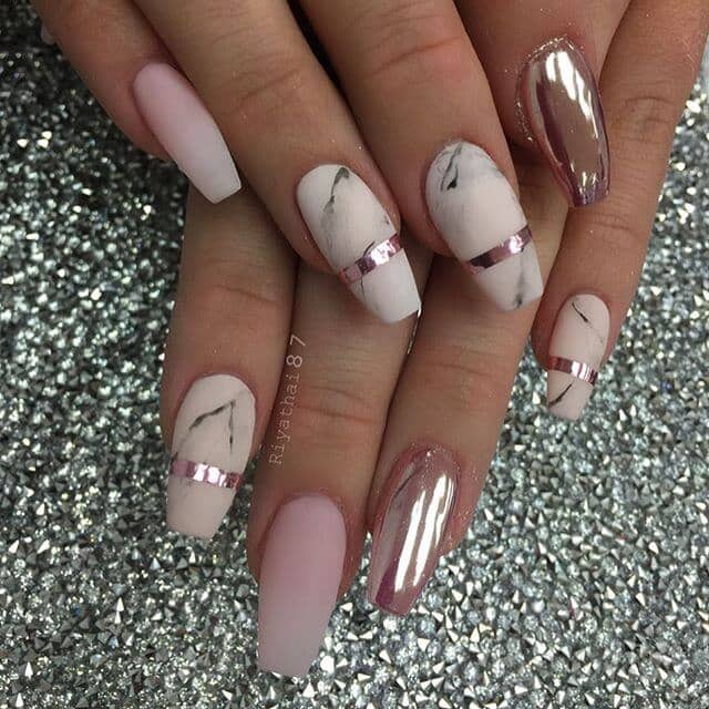 New Nail Trend: Marble Nails Accented with Pink