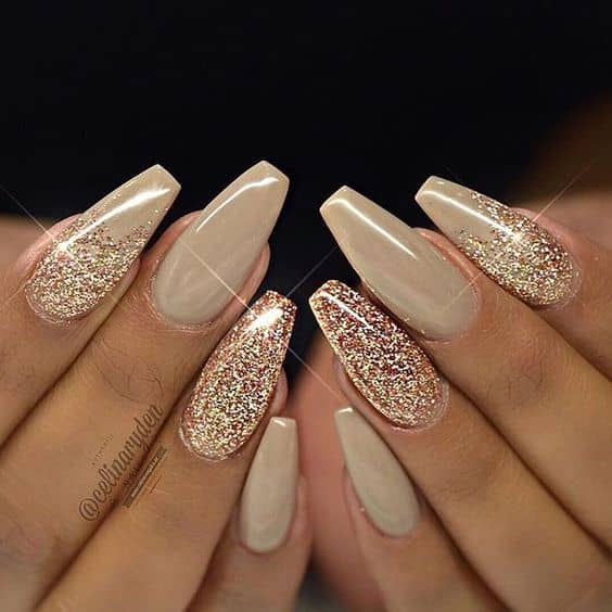  Sexy Sand Sparkle Nails With Gold Ombre