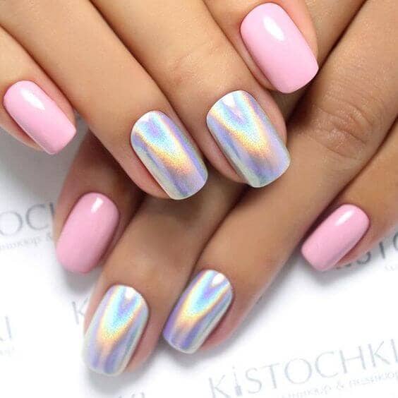 Opalescent White Nails 41 baby pink nails accented with white powder