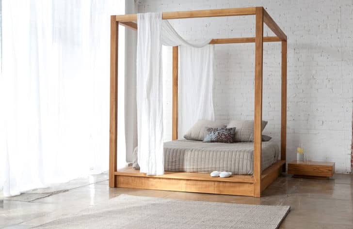 Natural Wood Canopy Platform Bed