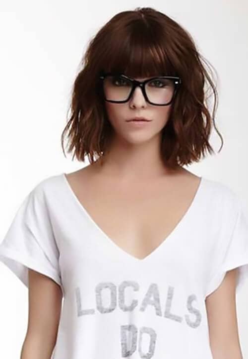 bob hairstyles with fringe and glasses