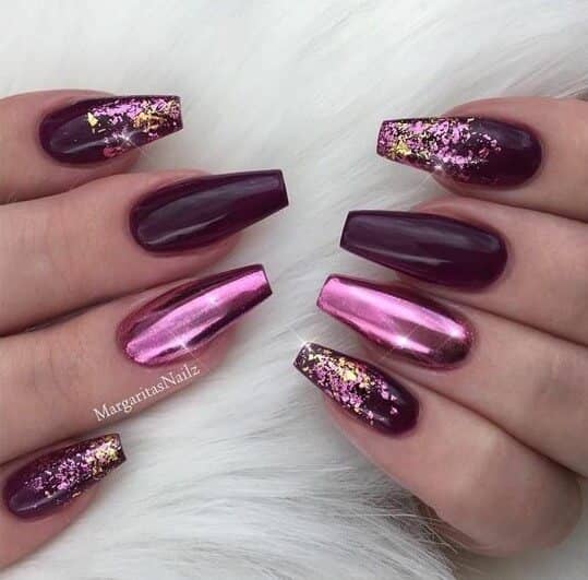 Dark Purple with Pink Metallic Foil, Nude Nails