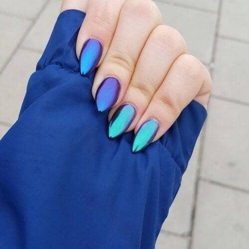 Blue and Purple Duochrome Nails, Nude Nails