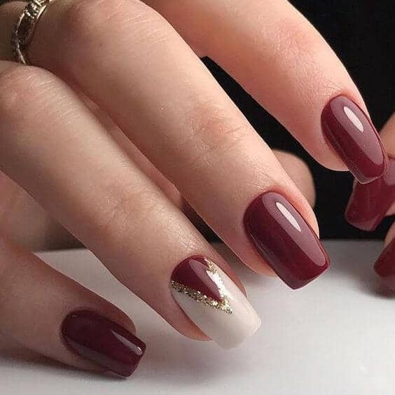 Maroon and White with Gold Glitter Chevron