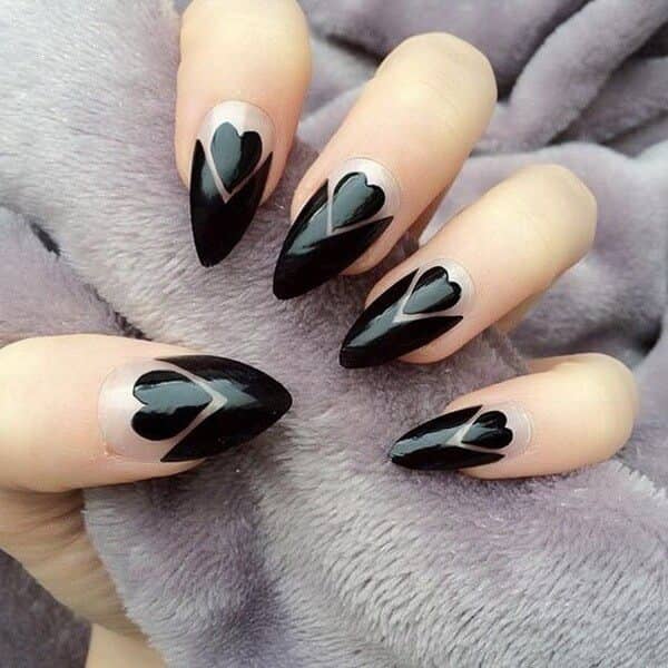 Queen of Hearts pointed nails with heart designs