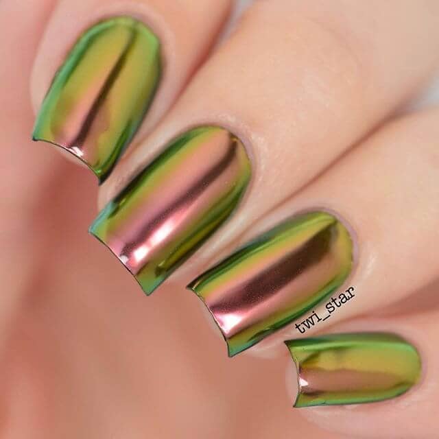 Iridescent and Sheer White Chrome Nails