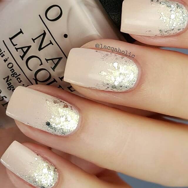 Neutral Ivory Cream Gilded Glitter Ombre Nails