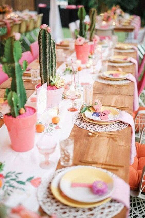 Pink and Green Cactus Table Décor