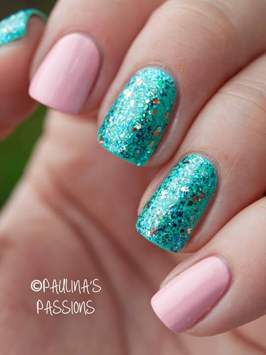 Sparkly Teal Pink Fusion Mermaid Nail